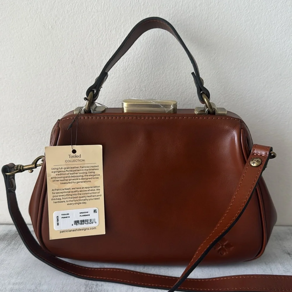 Patricia Nash Gracchi Tooled Leather Crossbody Handbag Florence Brown